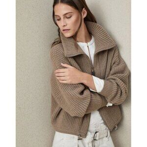 Brunello Cucinelli Cardigan Cashmere Women Brown Zipper Mock Size S